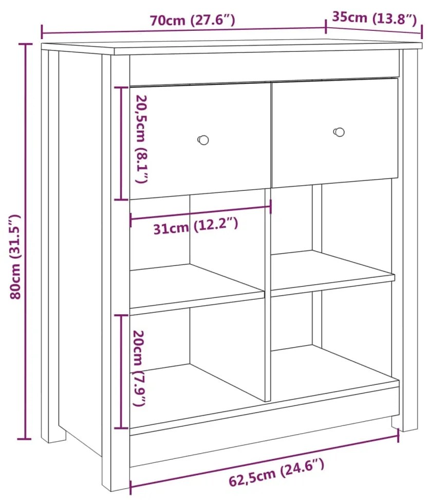 Συρταριέρα Μαύρος 70 x 35 x 80 εκ. από Μασίφ Ξύλο Πεύκου - Μαύρο