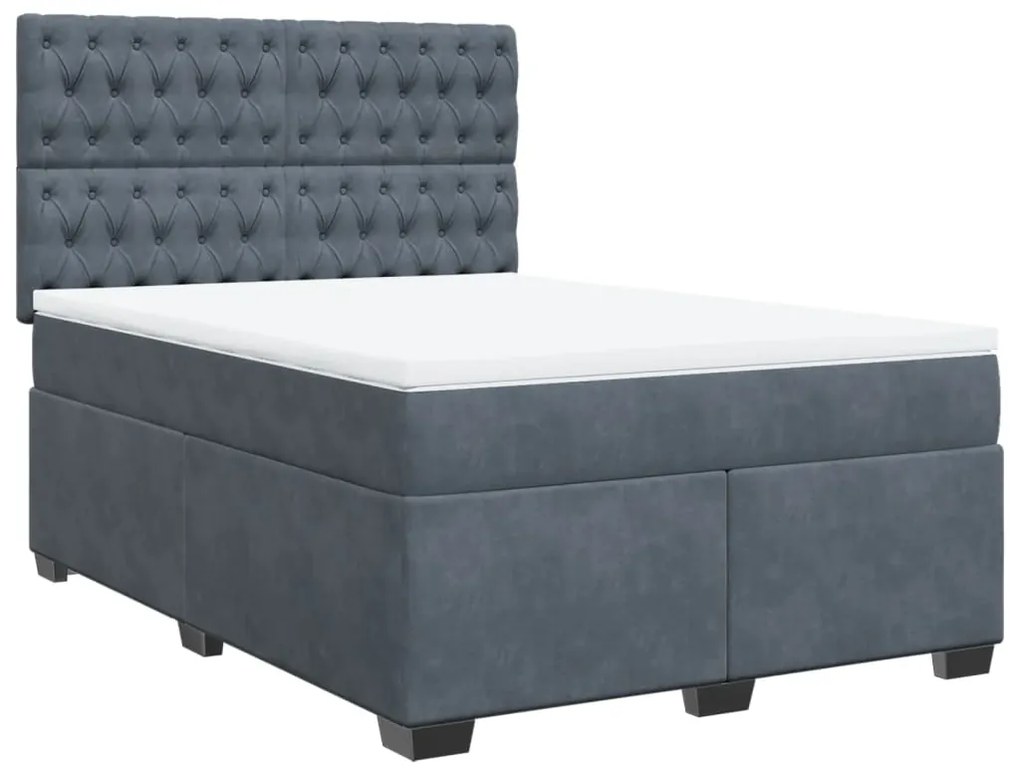 vidaXL Κρεβάτι Boxspring με Στρώμα Σκούρο Γκρι 140x190 εκ. Βελούδινο