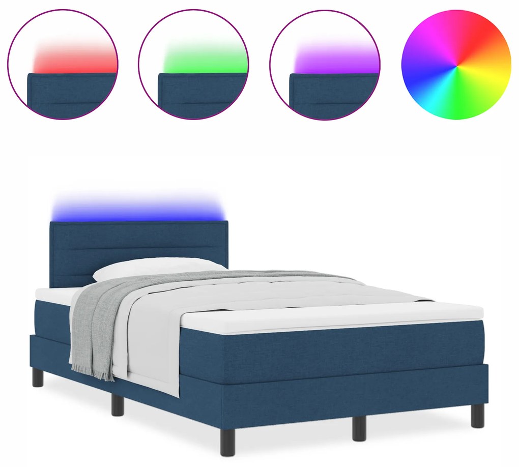 vidaXL Κρεβάτι με Στρώμα & LED Μπλε 120x200 εκ Ύφασμα