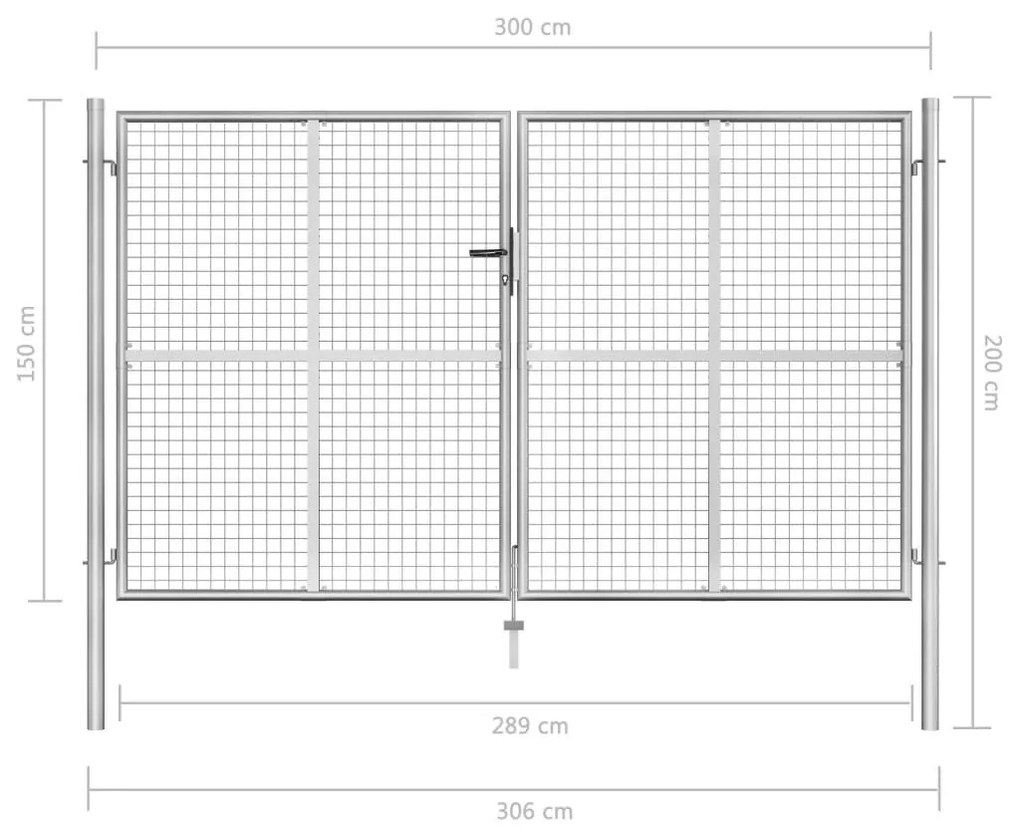 Πόρτα Περίφραξης Ασημί 306 x 200 εκ. από Γαλβανισμένο Χάλυβα - Ασήμι