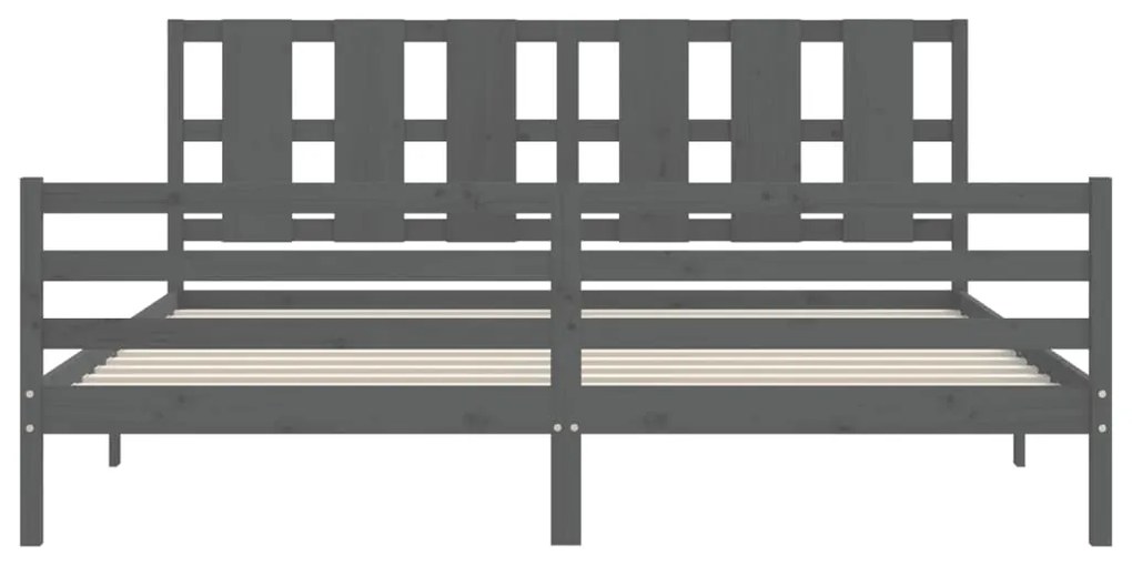 Πλαίσιο Κρεβατιού με Κεφαλάρι Γκρι 200x200 εκ. Μασίφ Ξύλο - Γκρι