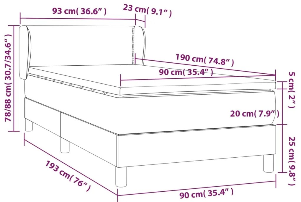 vidaXL Κρεβάτι Boxspring με Στρώμα Μαύρο 90x190 εκ. Βελούδινο
