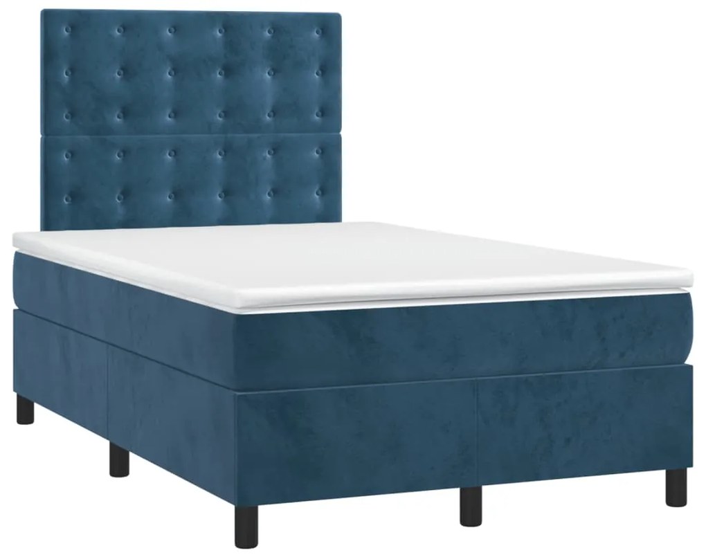 vidaXL Κρεβάτι Boxspring με Στρώμα &amp; LED Σκ. Μπλε 120x200εκ. Βελούδινο