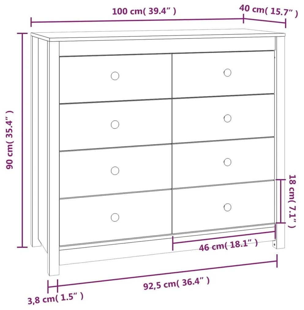 Βοηθητικό Ντουλάπι Καφέ Μελί 100x40x90 εκ.από Μασίφ Ξύλο Πεύκου - Καφέ