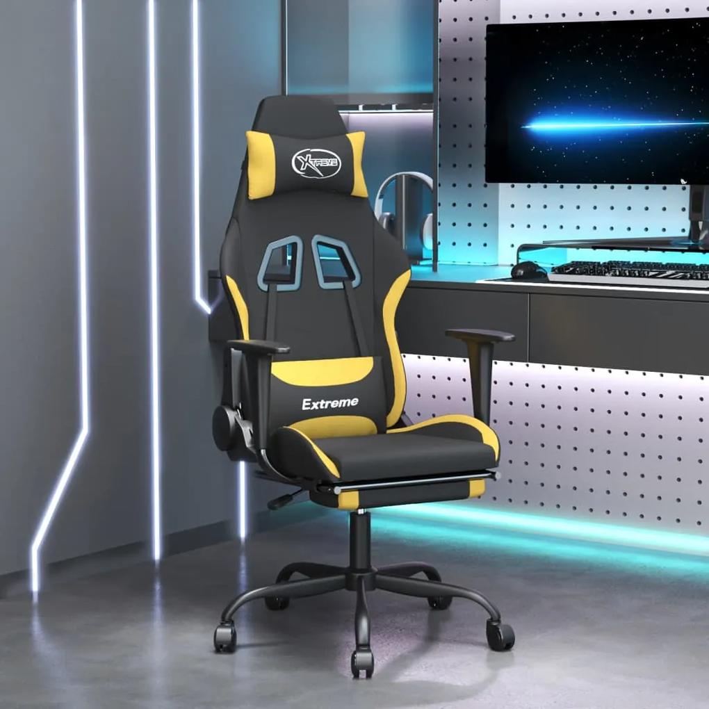 Καρέκλα Gaming Μαύρη/Κίτρινο Ύφασμα με Υποπόδιο