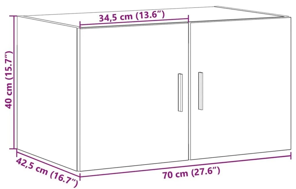 Ντουλάπι Τοίχου Μαύρο 70x42,5x40 εκ. από Επεξεργασμένο Ξύλο - Μαύρο