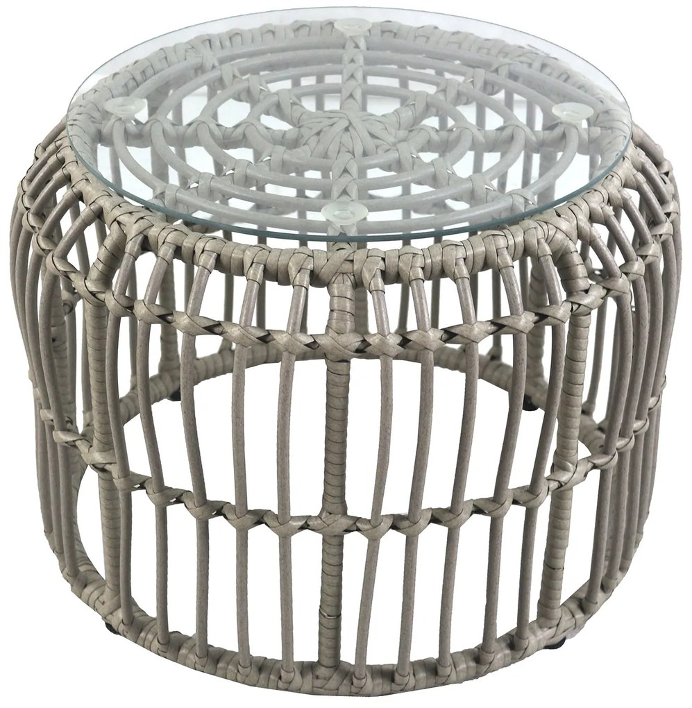 Τραπεζάκι Κήπου ArteLibre ALBIUS Γκρι Rattan/Μέταλλο/Γυαλί Φ50x35cm
