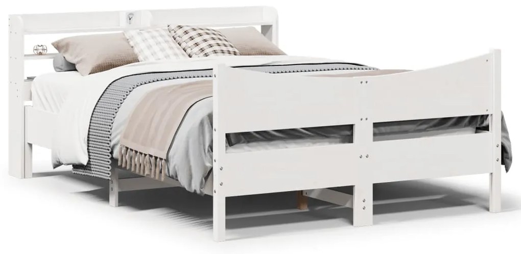 vidaXL Πλαίσιο Κρεβατιού Κεφαλάρι Λευκό 150x200εκ Μασίφ Πεύκο