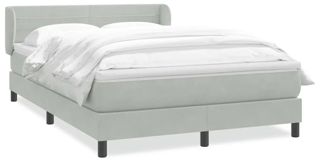 vidaXL Κρεβάτι Boxspring με Στρώμα Ανοιχτό Γκρι 140x210 εκ. Βελούδινο