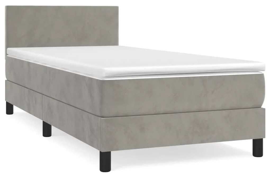 Κρεβάτι Boxspring με Στρώμα Ανοιχτό Γκρι 100x200 εκ. Βελούδινο - Γκρι