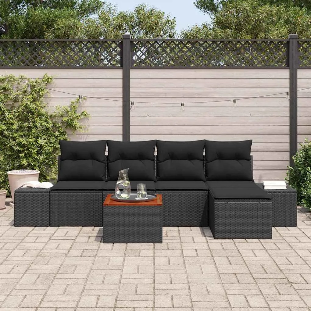 vidaXL Σετ Καναπέ Κήπου με μαξιλάρι 6 pcs Μαύρο Πολυ ράταν