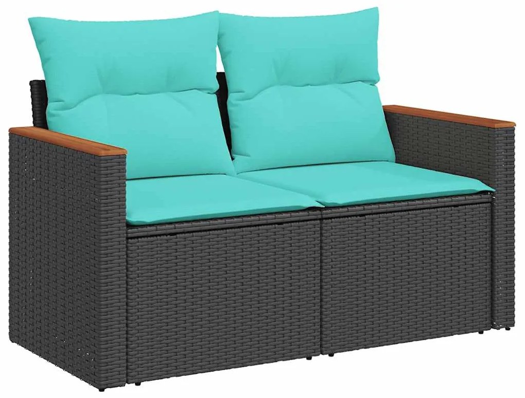 vidaXL Καναπές Κήπου 6 Τεμαχίων Μαύρο Συνθετικό Ρατάν Μαξιλάρια Ακακία