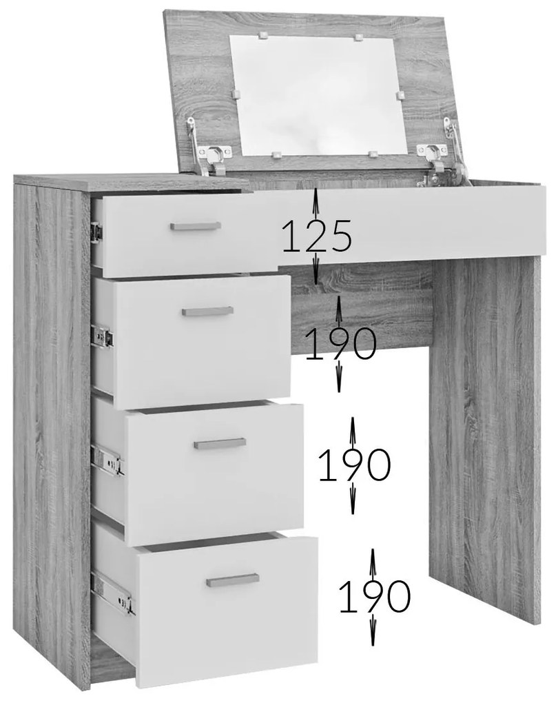 Τουαλέτα Tab Χρυσό Δρυς-Γραφίτη 90x42x82-110cm - GR-DRESSTAB-1