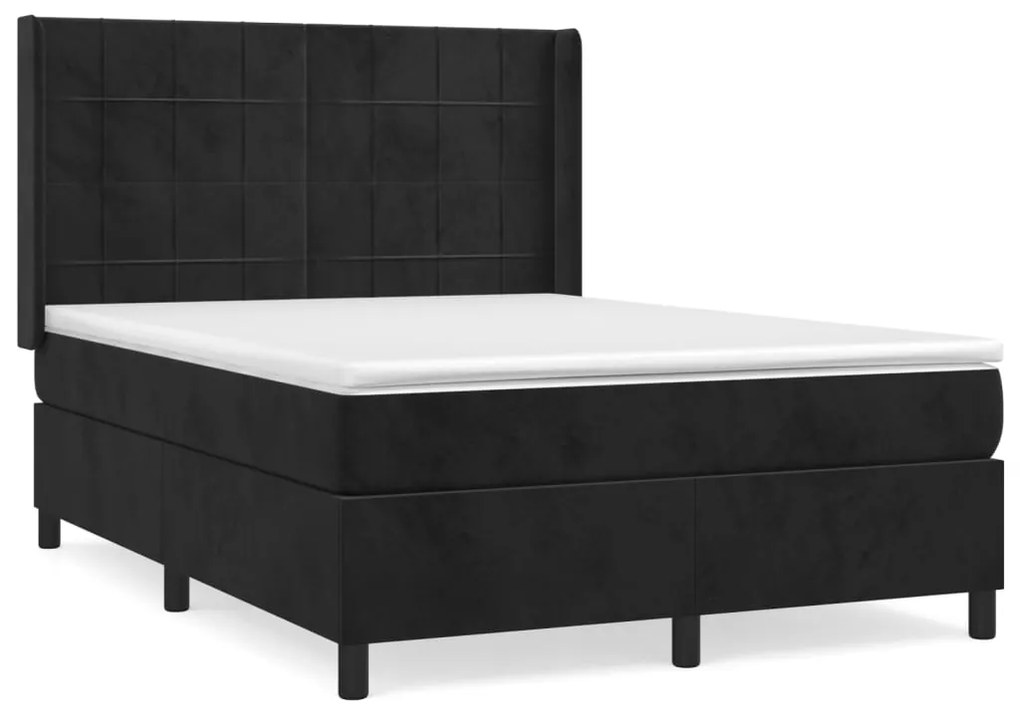 vidaXL Κρεβάτι Boxspring με Στρώμα Μαύρο 140x200 εκ. Βελούδινο