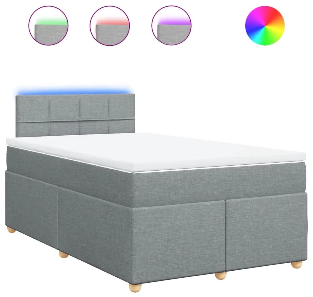 Κρεβάτι Boxspring με Στρώμα Ανοιχτό Γκρι 120x190 εκ. Υφασμάτινο - Γκρι