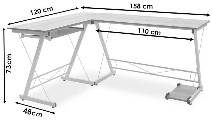 Γραφείο γωνιακό Levi pakoworld-MDF χρώμα oak-λευκό 158x120x73εκ