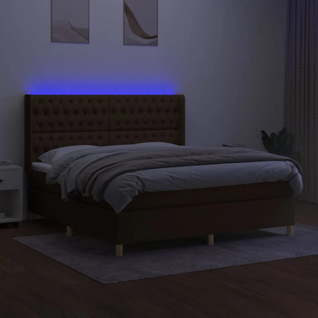 ΚΡΕΒΑΤΙ BOXSPRING ΜΕ ΣΤΡΩΜΑ &amp; LED ΣΚ.ΚΑΦΕ 160X200ΕΚ. ΥΦΑΣΜΑΤΙΝΟ 3139128