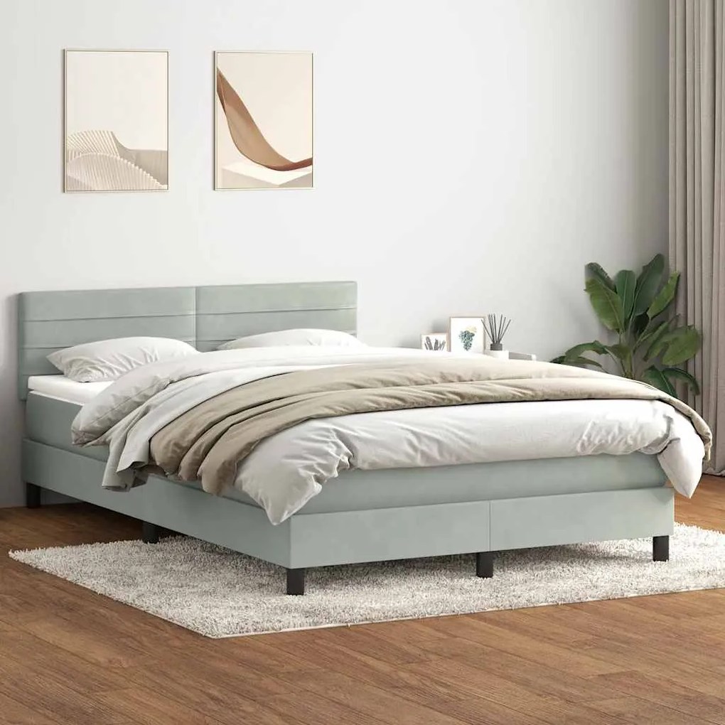 vidaXL Κρεβάτι Boxspring με Στρώμα Ανοιχτό Γκρι 160x220 εκ. Βελούδινο