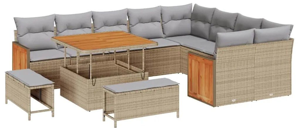 vidaXL Σετ Καναπέ Κήπου 12 pcs Μπεζ, Ανοιχτό γκρι 100 x 100 x 71 cm