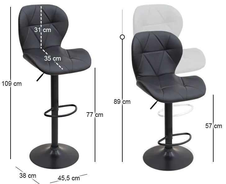 Σκαμπό μπαρ Dolores Megapap με ρυθμιζόμενο ύψος PU μαύρο - βάση μαύρο ματ 45,5x38x89/109εκ.