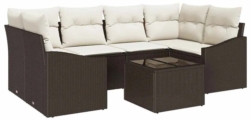 vidaXL Σετ Καναπέ με μαξιλάρι 7 pcs Καφέ και Κρέμα συνθετικό ρατάν