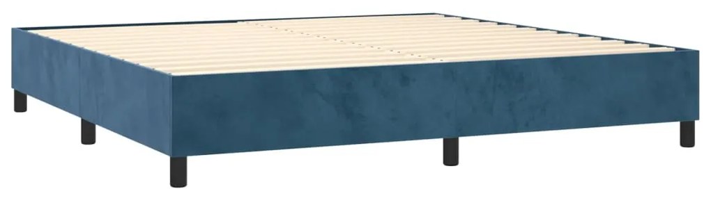 vidaXL Κρεβάτι Boxspring με Στρώμα & LED Σκ. Μπλε 200x200εκ. Βελούδινο