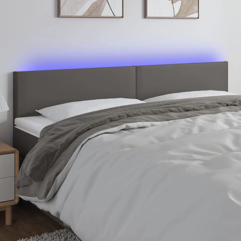 Κεφαλάρι Κρεβατιού LED Γκρι 180x5x78/88 εκ. από Συνθετικό Δέρμα - Γκρι