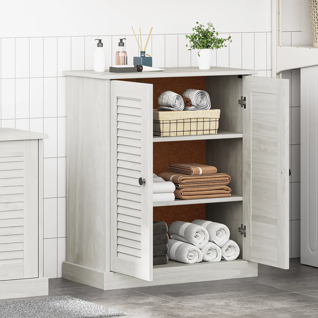 vidaXL Ντουλάπι Μπάνιου Λευκό 68 x 34 x 80 εκ Μασίφ ξύλο πεύκου