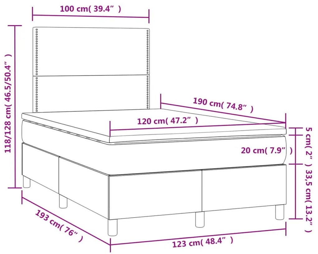 Κρεβάτι Boxspring με Στρώμα &amp; LED Σκ. Πράσινο 120x190εκ Βελούδο - Πράσινο