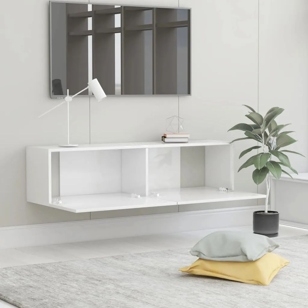 Έπιπλο Τηλεόρασης Γυαλιστερό Λευκό 120x30x30 εκ. από Επεξ. Ξύλο 801496