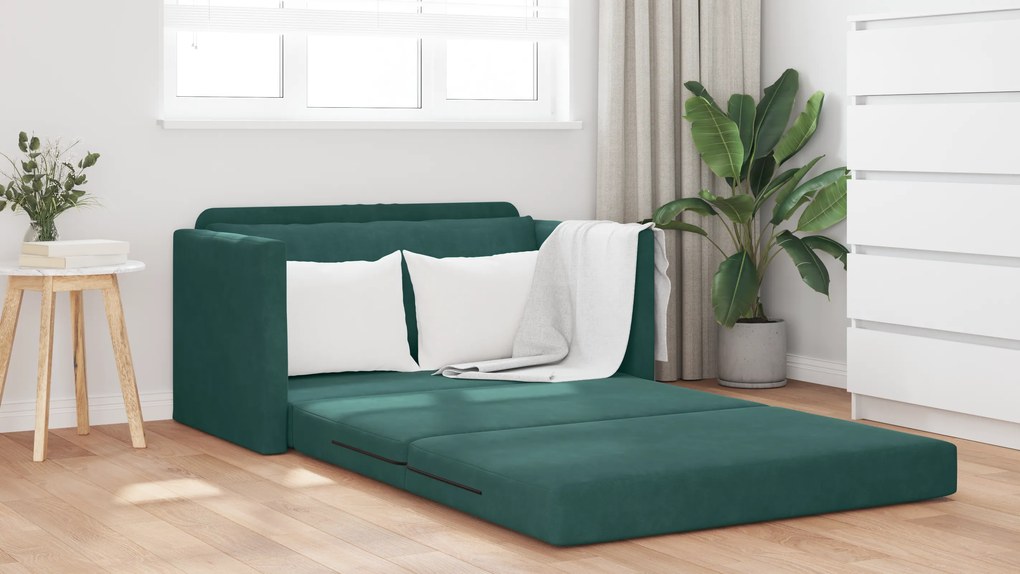 vidaXL Κρεβάτι Σε Σοφάκι 2-σε-1 Σκούρο Πράσινο 124x204x61 εκ Βελούδο