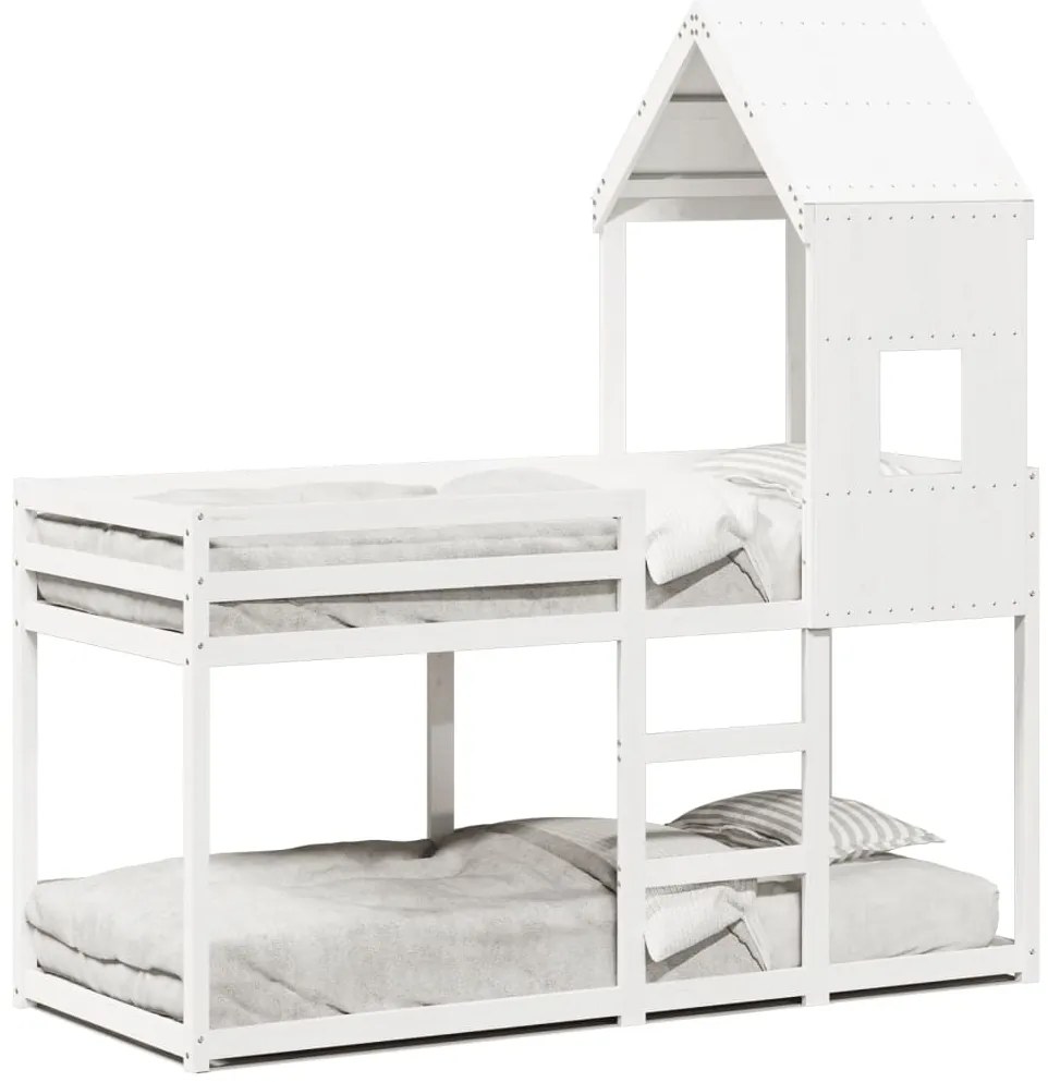 vidaXL Κουκέτα με Οροφή Λευκό 90 x 200 εκ. από Μασίφ Ξύλο Πεύκου