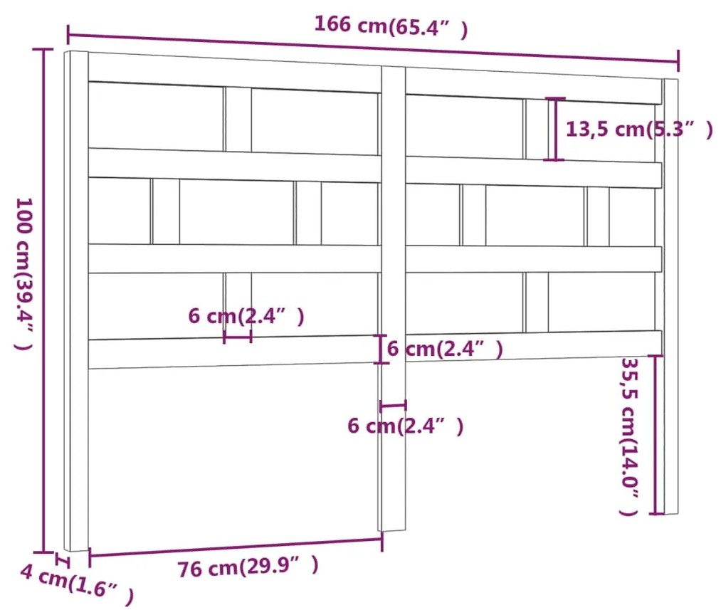 vidaXL Κεφαλάρι κρεβατιού Μαύρο 166x4x100 εκ. από Μασίφ Ξύλο Πεύκου