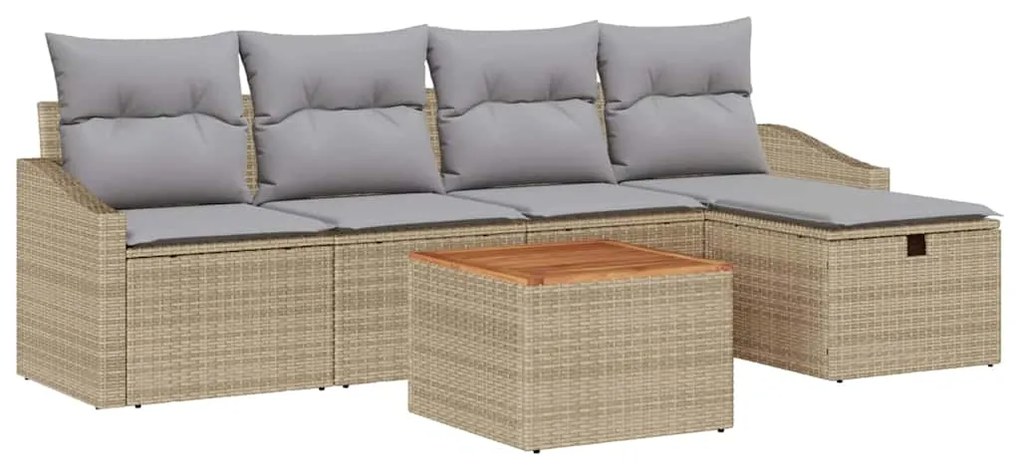 vidaXL Σετ Καναπέ Κήπου με μαξιλάρι 6 pcs Μπεζ Πολυ ράταν