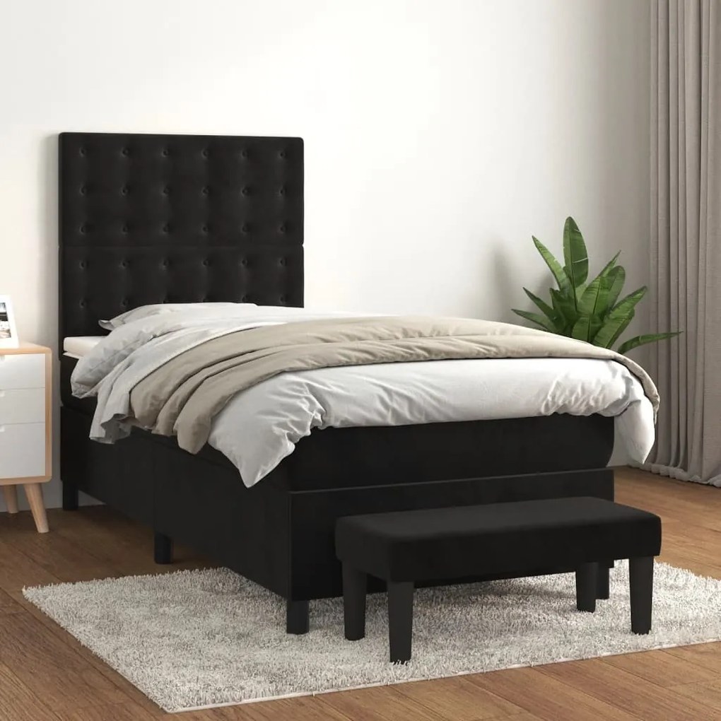 Κρεβάτι Boxspring με Στρώμα Μαύρο 90x200 εκ. Βελούδινο