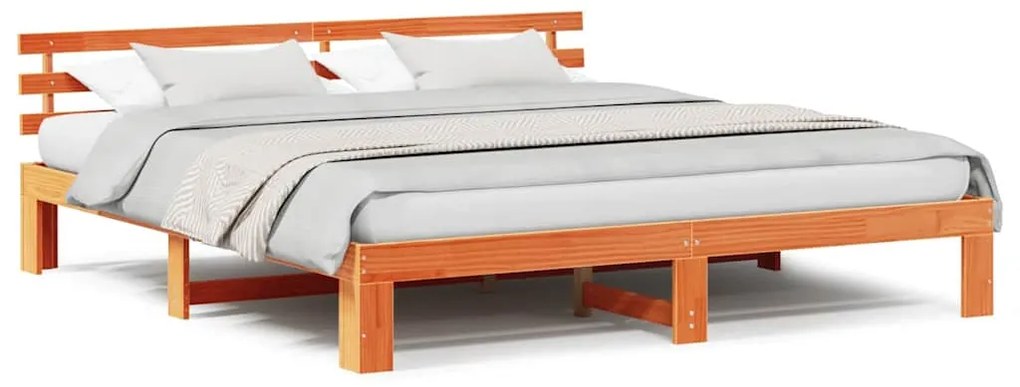 vidaXL Σκελετός Κρεβατιού Καφέ 200 x 200 cm Μασίφ ξύλο πεύκου