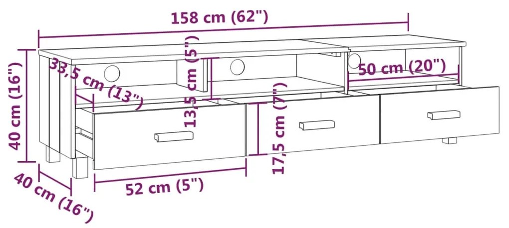 Έπιπλο Τηλεόρασης HAMAR Αν. Γκρι 158x40x40εκ. Μασίφ Ξύλο Πεύκου - Γκρι