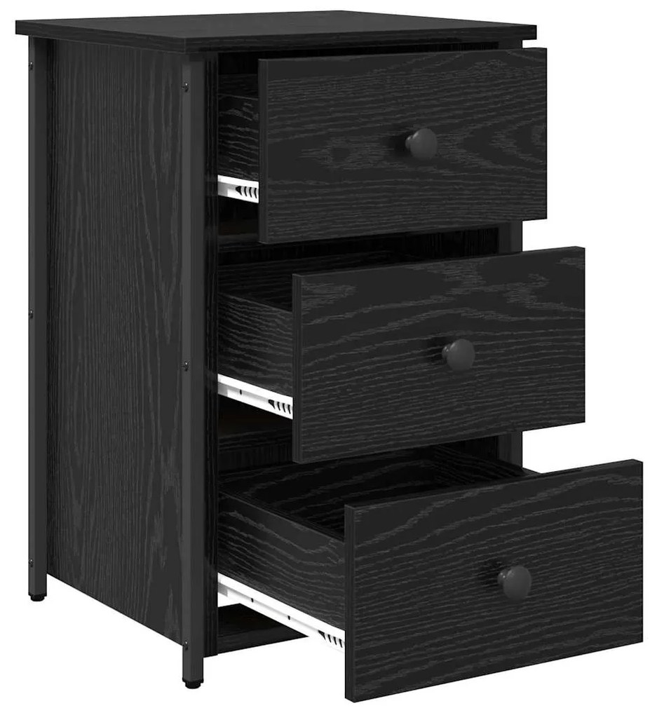 vidaXL Κομοδίνο με συρτάρι Μαύρο Στερεό Ανακτηθέν Ξύλο