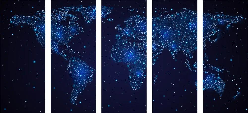 Χάρτης εικόνας 5 μερών του κόσμου με νυχτερινό ουρανό - 200x100
