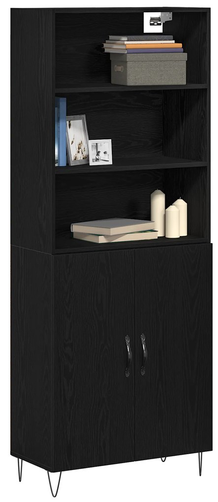 vidaXL Υψηλό Ντουλάπι Μαύρης Δρυός 69.5x34x180 εκ. Μοριοσανίδες
