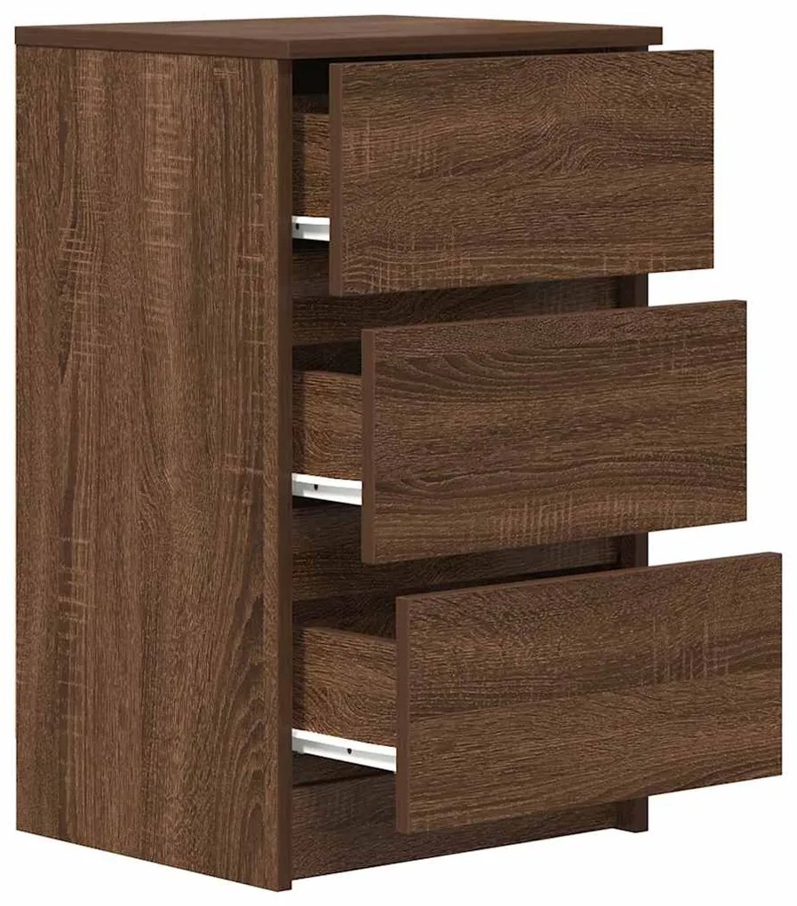 Κομοδίνα με 3 συρτάρια 2 τεμάχια καφέ δρυς 39x35x65 εκ. - Καφέ
