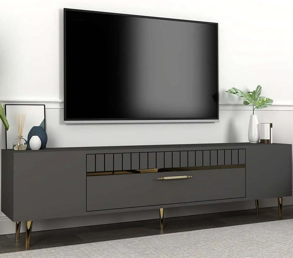 Έπιπλο Τηλεόρασης Dekolp 475OLV2985 150x29,6x48cm Anthracite-Gold