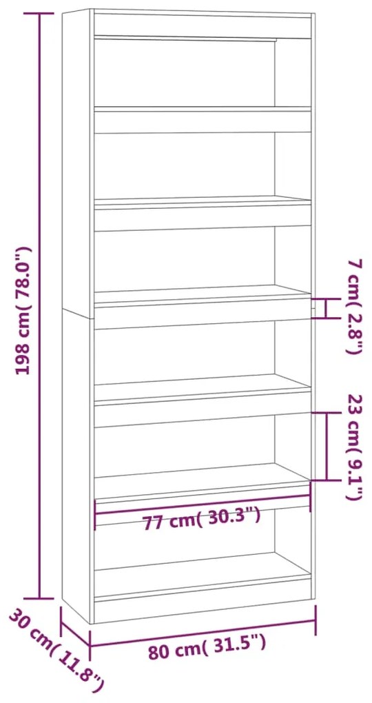 Βιβλιοθήκη/Διαχωριστικό Sonoma Δρυς 80x30x198 εκ. Επεξ. Ξύλο 811730
