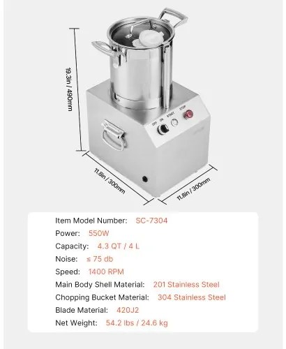 VEVOR Food Processor &amp; Vegetable Chopper 4L Food-Grade Stainless Steel Blender