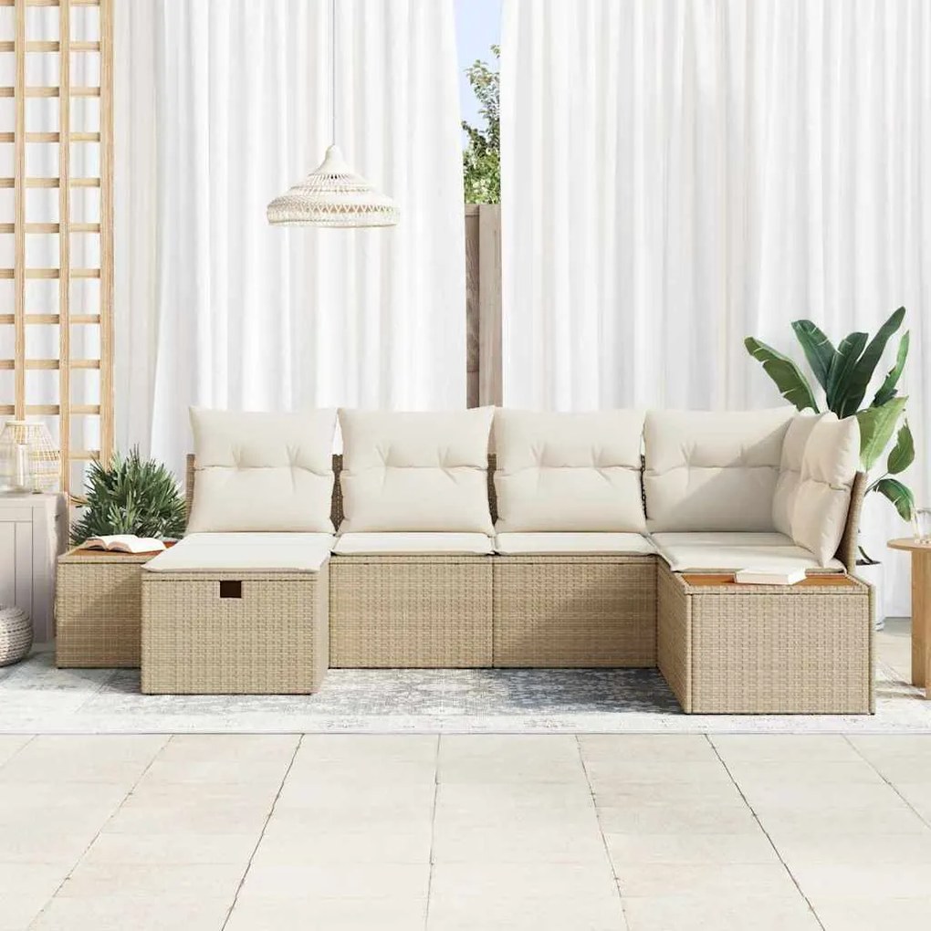 vidaXL Σετ Καναπέ Κήπου με μαξιλάρι 6 pcs Μπεζ Πολυ ράταν