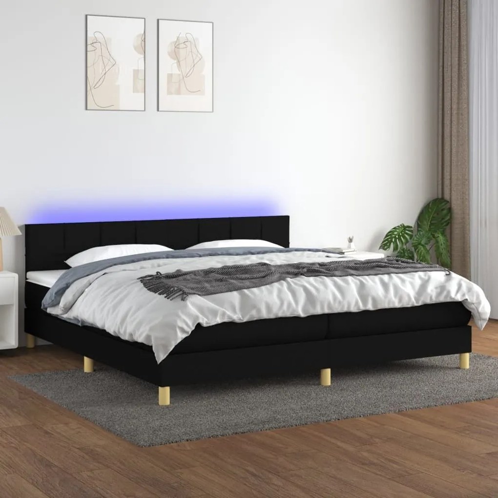 ΚΡΕΒΑΤΙ BOXSPRING ΜΕ ΣΤΡΩΜΑ &amp; LED ΜΑΥΡΟ 200X200 ΕΚ. ΥΦΑΣΜΑΤΙΝΟ 3133743