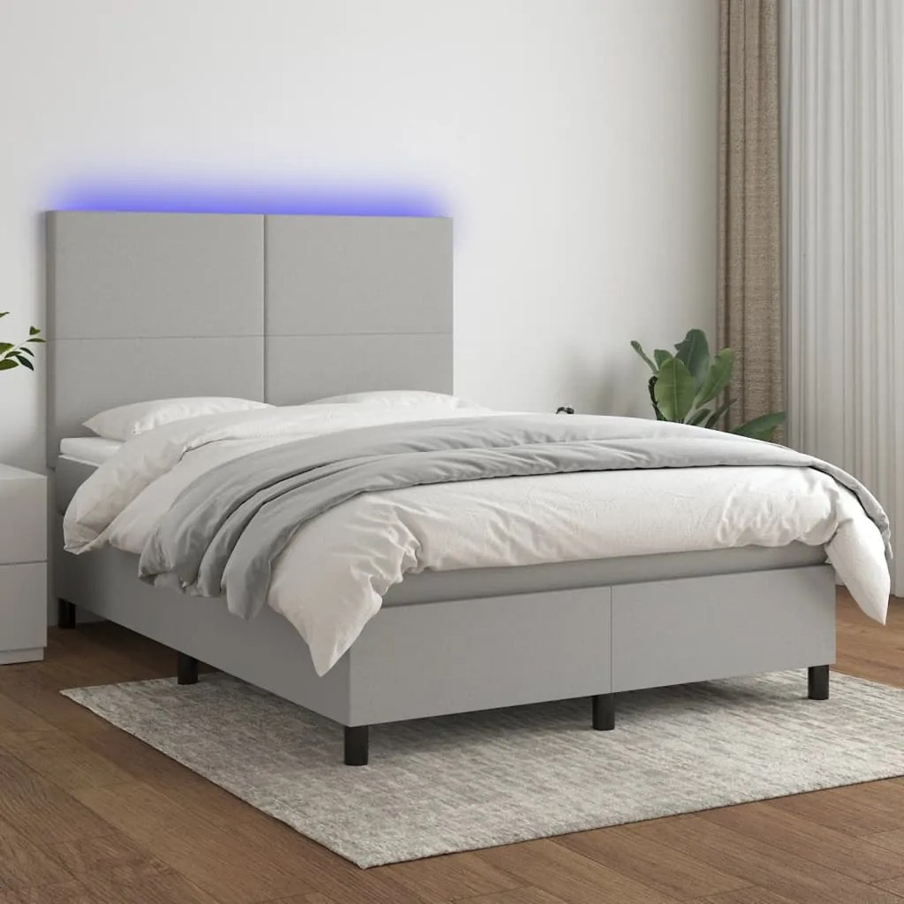 Κρεβάτι Boxspring με Στρώμα &amp; LED Αν.Γκρι 140x190εκ. Υφασμάτινο