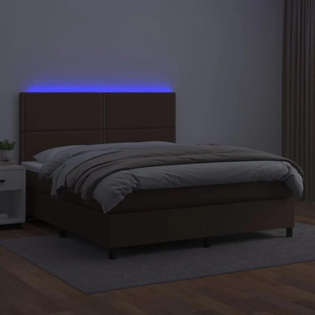 Κρεβάτι Boxspring με Στρώμα &amp; LED Καφέ 140x200 εκ. Συνθ. Δέρμα - Καφέ