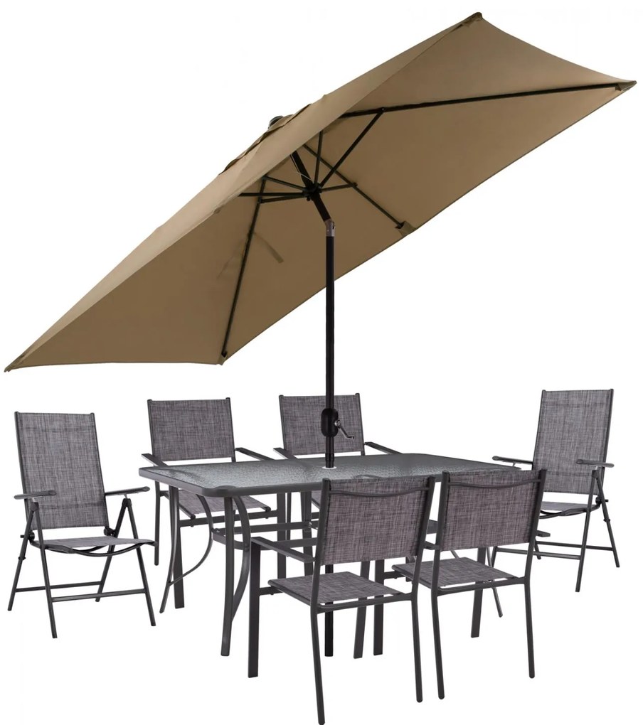 Σετ Κήπου Τραπεζαρία HM11483 8 τεμ Γκρί με Ομπρέλα Μόκα & Τραπέζι 150x90x75 εκ. με 6 Καρέκλες Textline