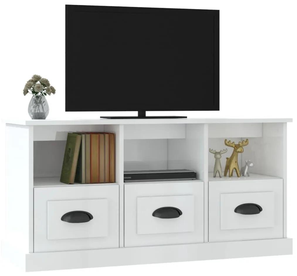 Έπιπλο Τηλεόρασης Γυαλ. Λευκό 100x35x50 εκ. Επεξεργασμένο Ξύλο - Λευκό